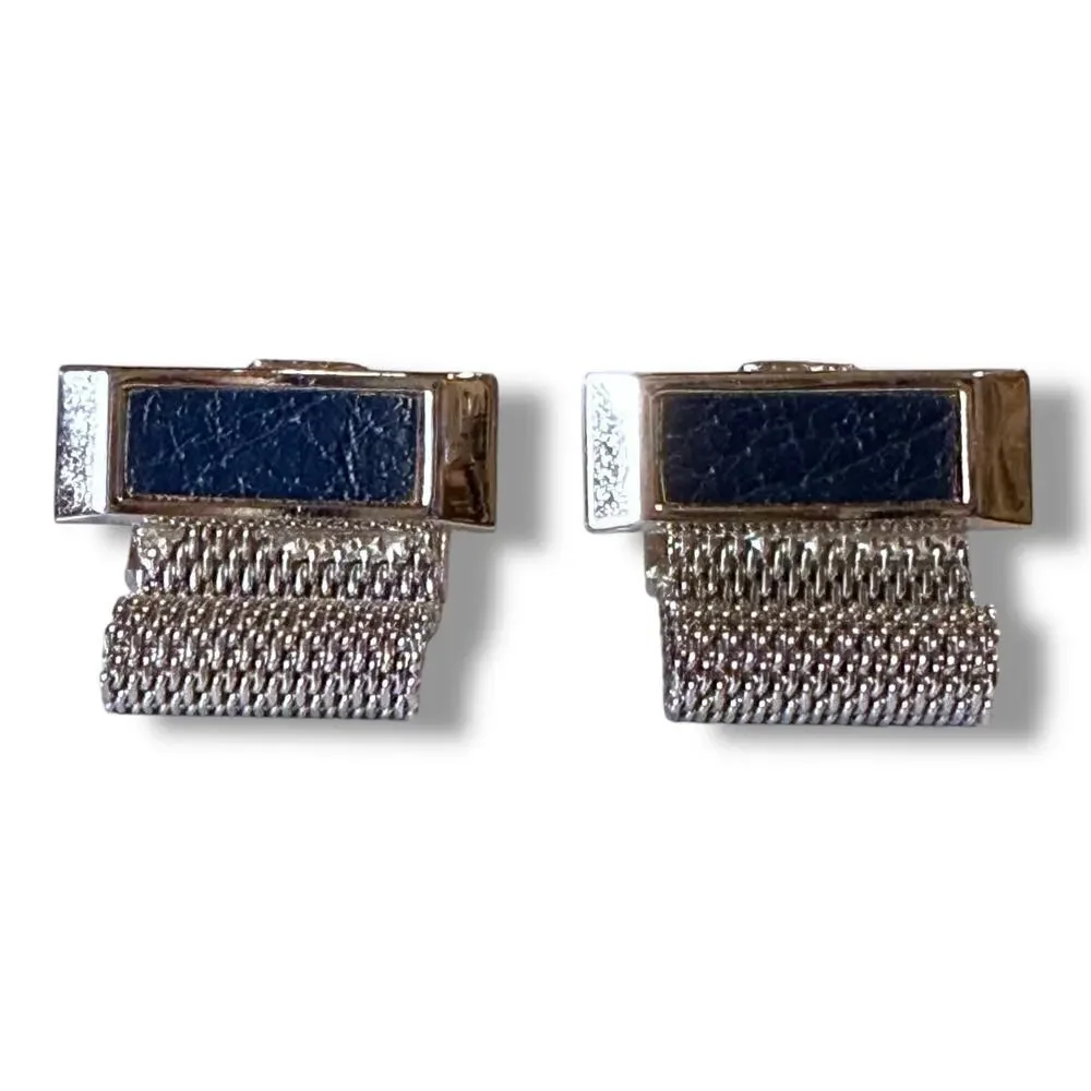 VTG Hickok Cufflinks and Tie Bar Silver Tone Blue Center Wraparound Bullet Back